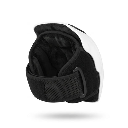 The inside of the knee massager, showing its plush lining and adjustable strap